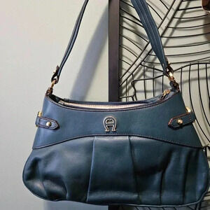 Etienne Aigner | Teal Leather Handbag with Gold Tone Hardware - Lots of pockets!